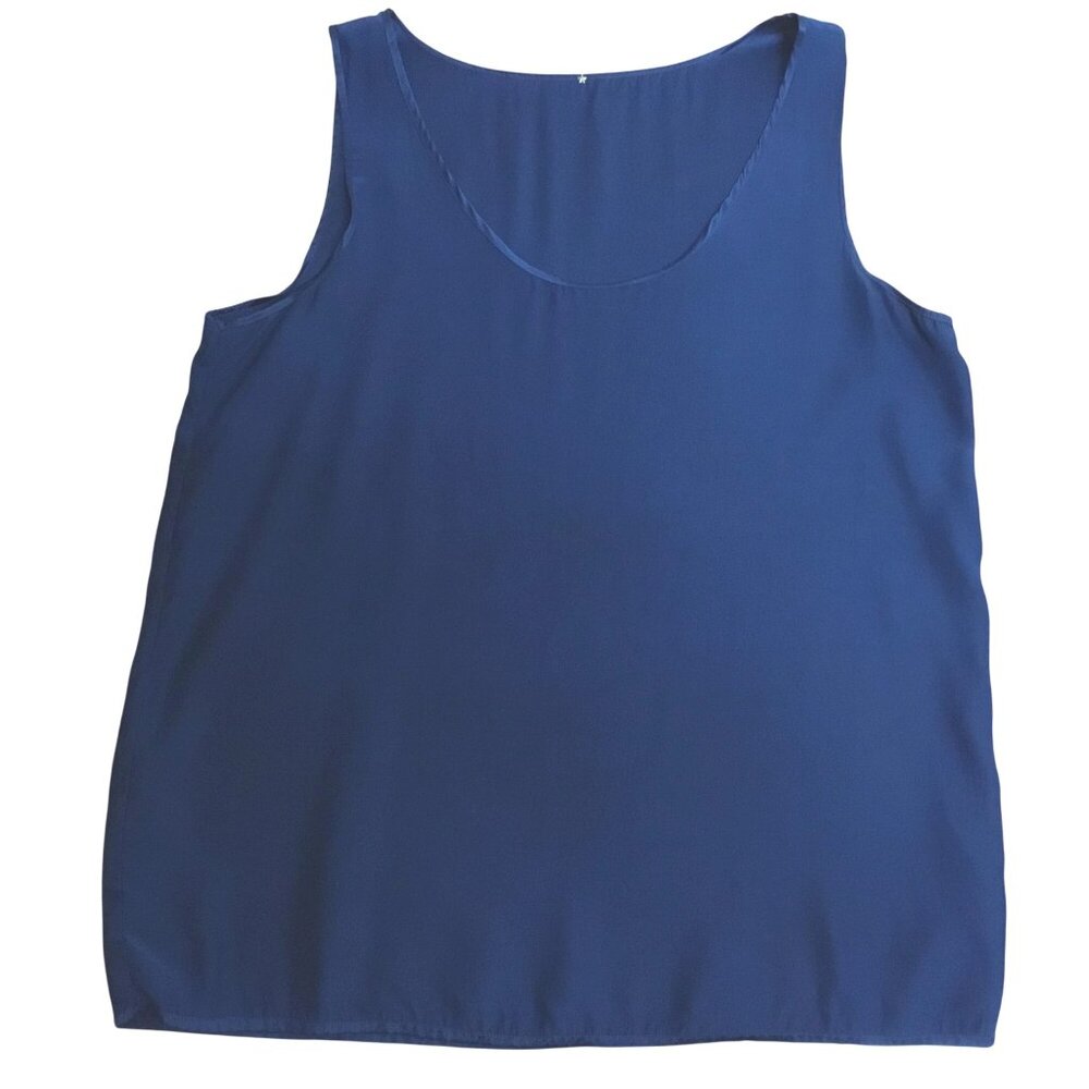 Vintage L’AGENCE Attributed Silk Tank L Gold Star Cobalt Blue Modern Minimalist